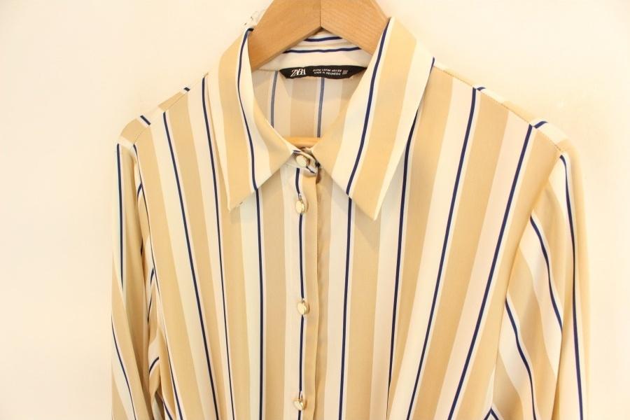 ZARA stripe pattern beltid button onepiece 11