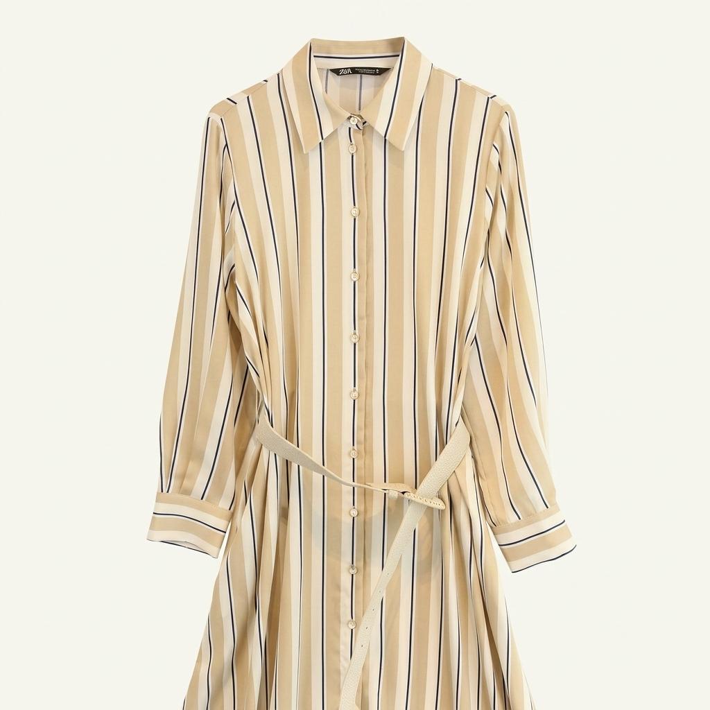 ZARA stripe pattern beltid button onepiece 1