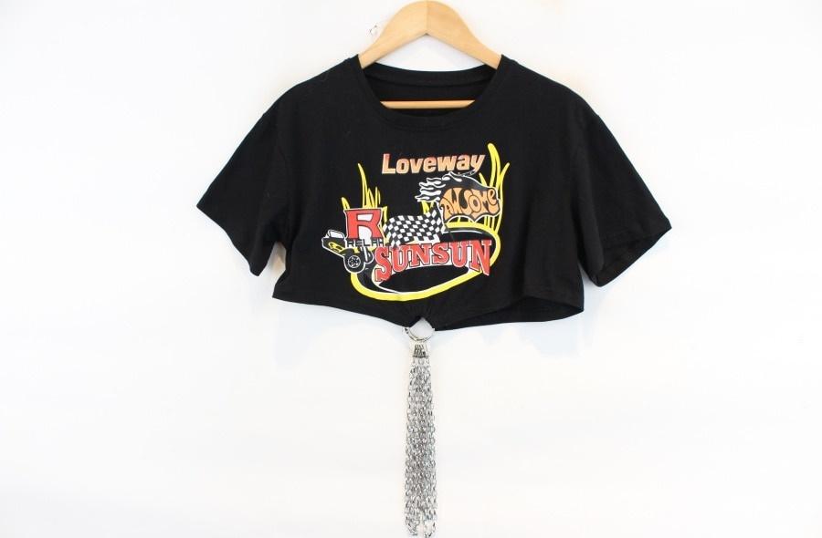 TYCHEZ VINTAGE chain layered crop t-shirt 2
