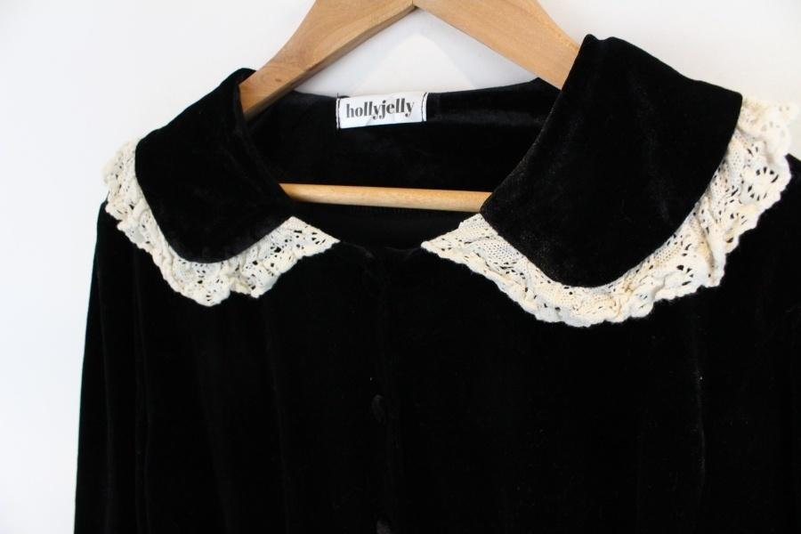 Holly Jelly cotton lace collar black blouse 8