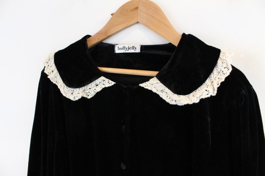Holly Jelly cotton lace collar black blouse 4
