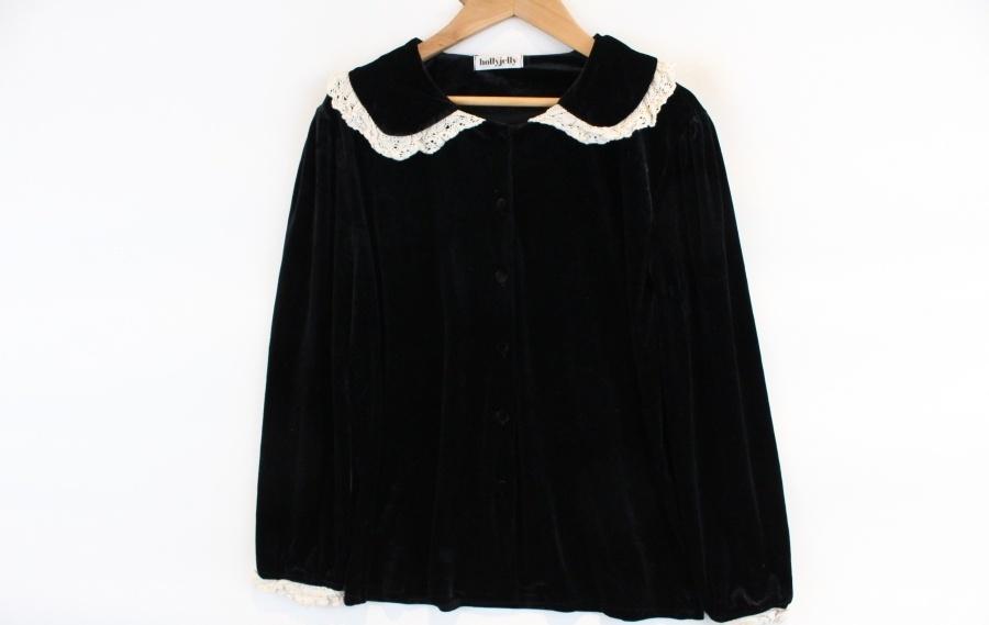 Holly Jelly cotton lace collar black blouse 2