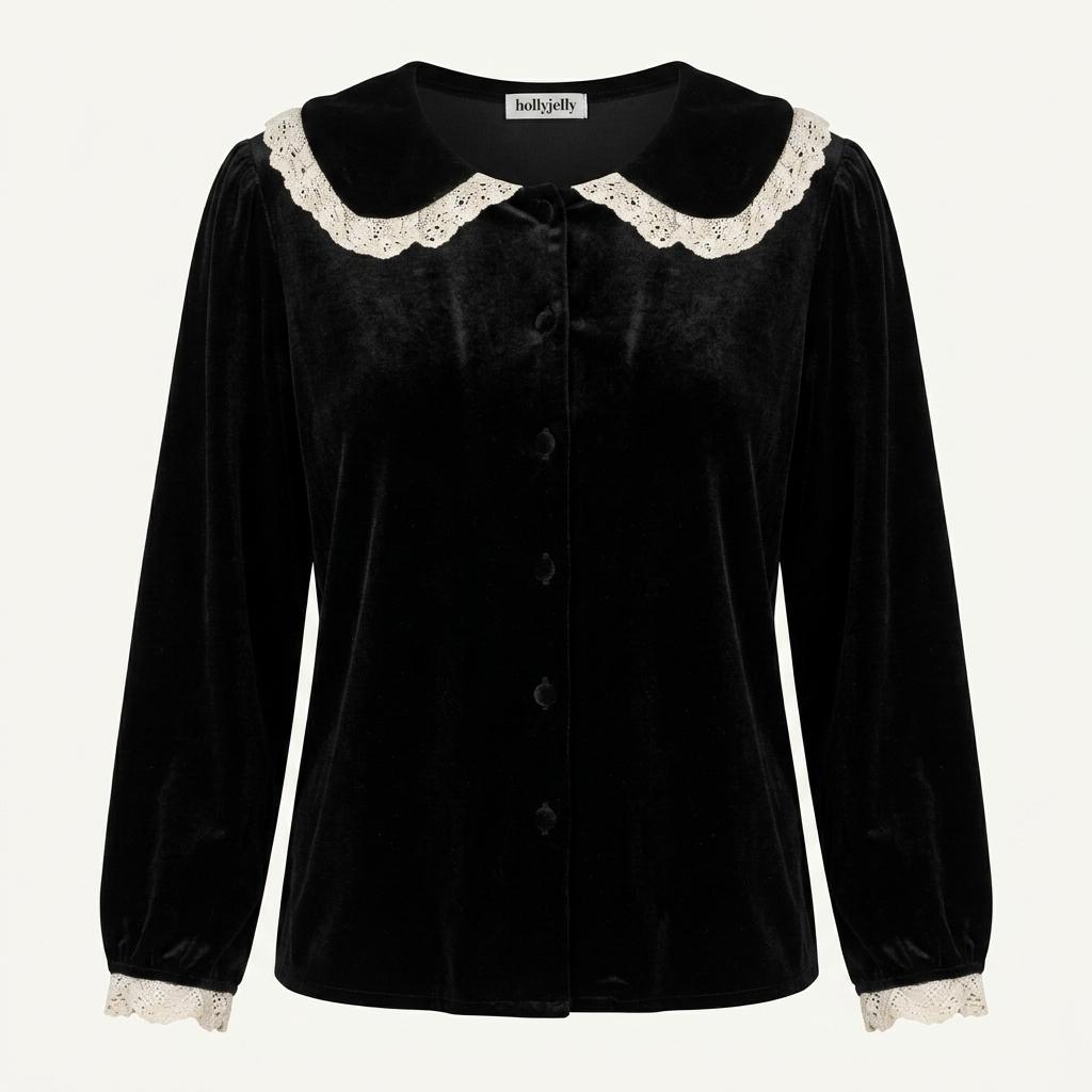 Holly Jelly cotton lace collar black blouse 1