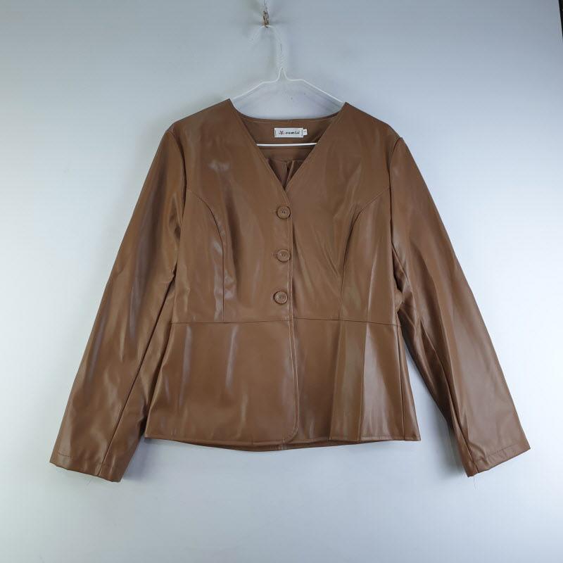 OUMII 여2SIZE 카멜 브이넥 가죽 자켓 L9518 2