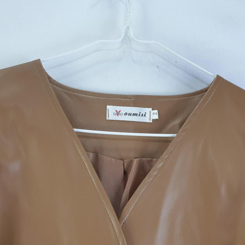 OUMII 여2SIZE 카멜 브이넥 가죽 자켓 L9518 4