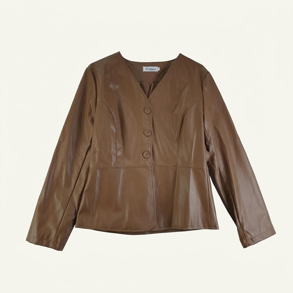 OUMII 여2SIZE 카멜 브이넥 가죽 자켓 L9518 1