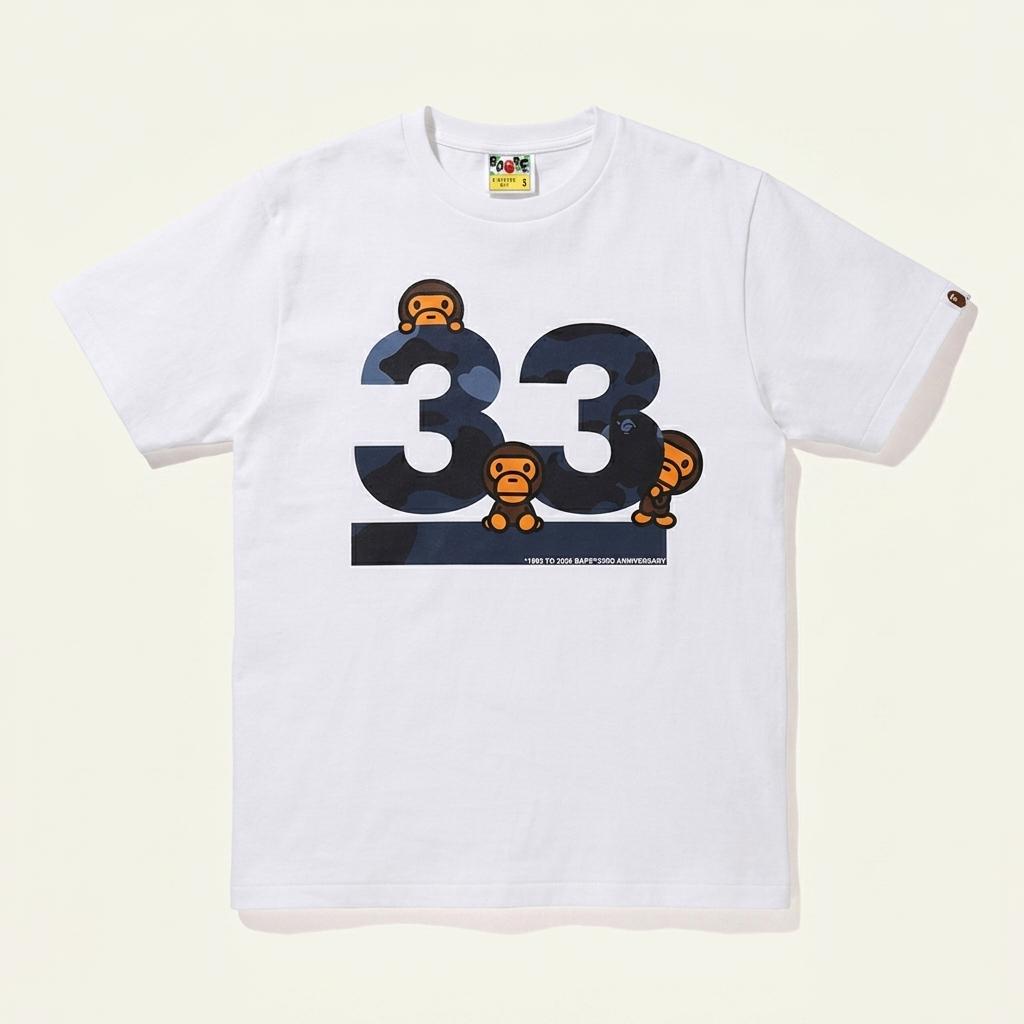 베이프 33주년 밀로 넘버링 반팔 티셔츠 화이트 1