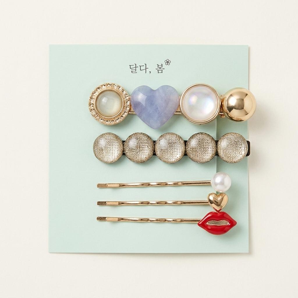 미사용)하트 큐빅 진주 헤어핀 세트 1