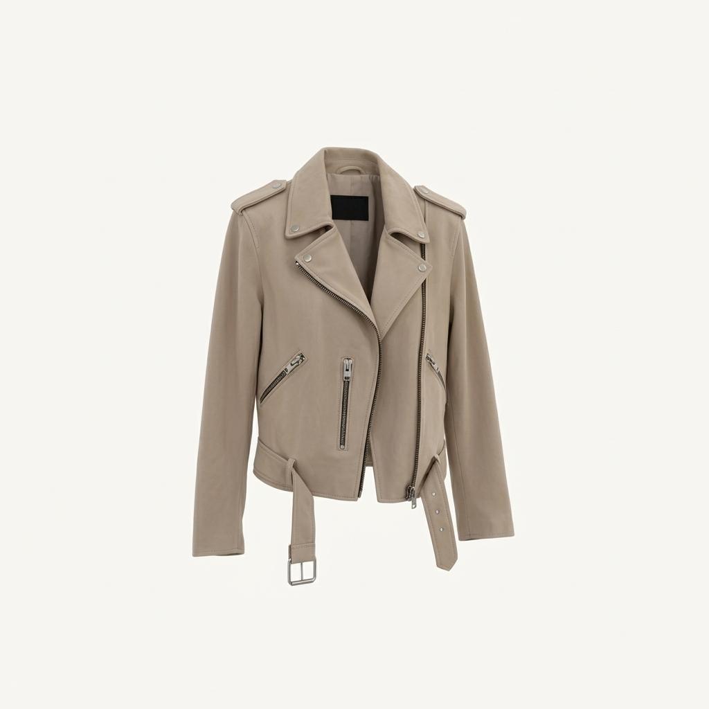 AllSaints 스웨이드 바이커 재킷 베이지