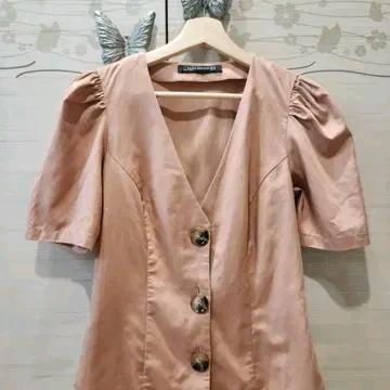 자라 우먼 퍼프 블라우스 핑크 브이넥 xs사이즈 2