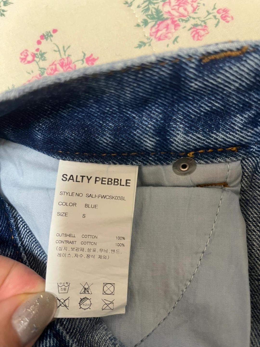 새상품) SALTY PEBBLE 솔티페블 니트 콤비 데님 스커트 블루 S 6