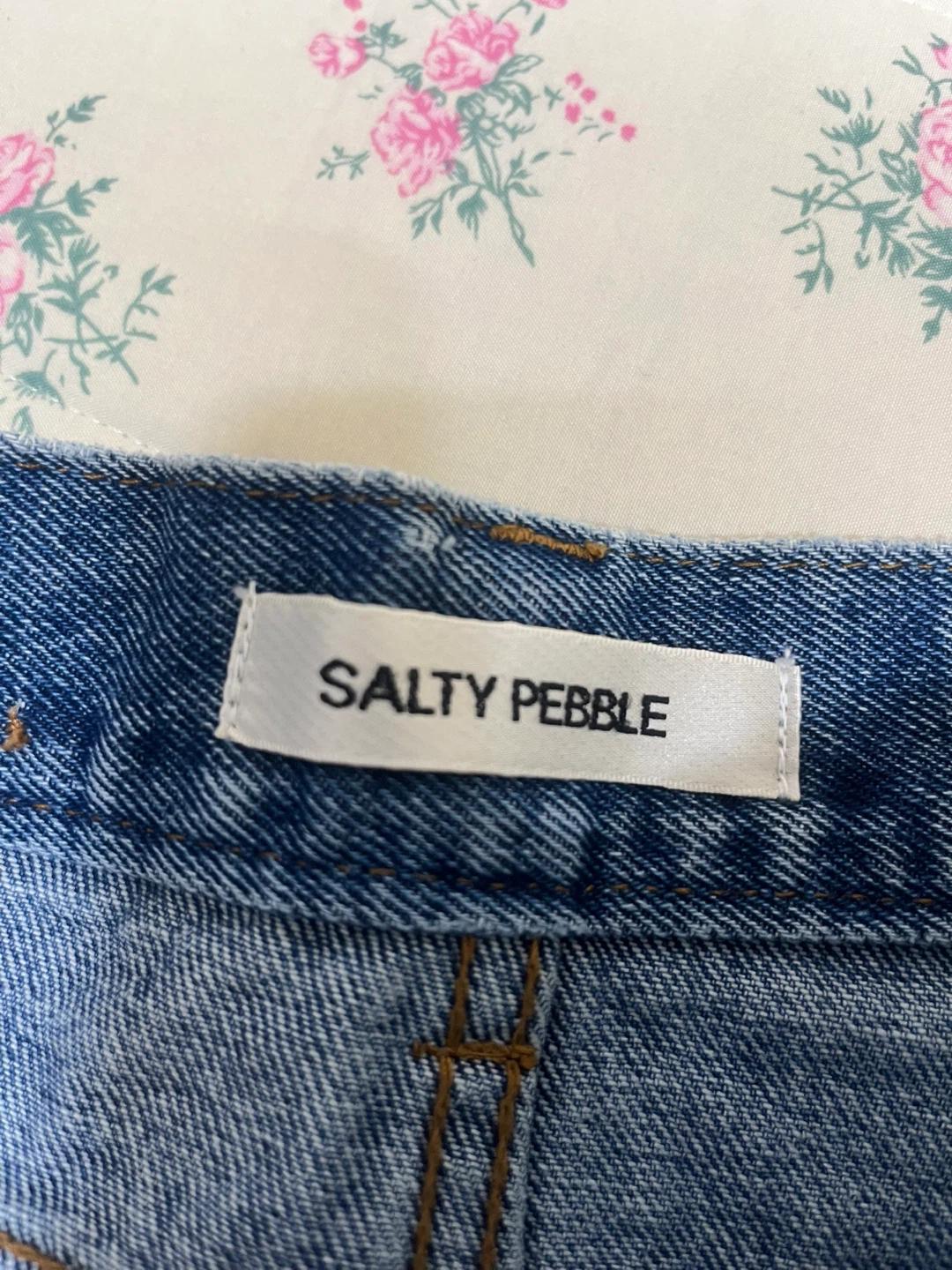 새상품) SALTY PEBBLE 솔티페블 니트 콤비 데님 스커트 블루 S 5