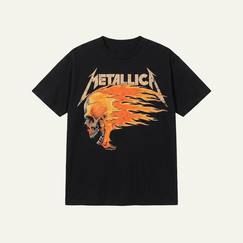 빈티지 메탈리카 Flaming Skull 반팔 티셔츠 U1599 1