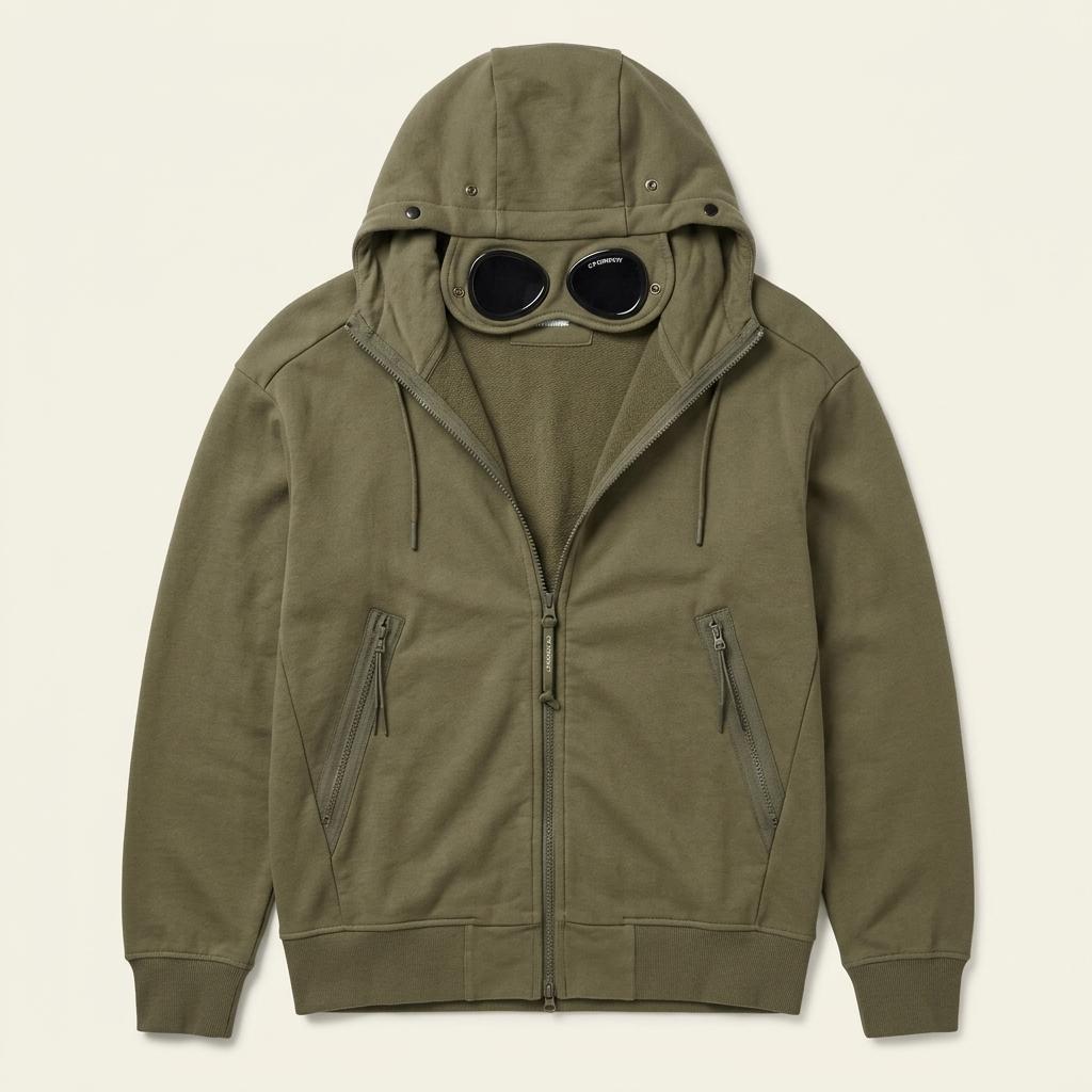 C.P. Company 고글 후드 집업 재킷 카키