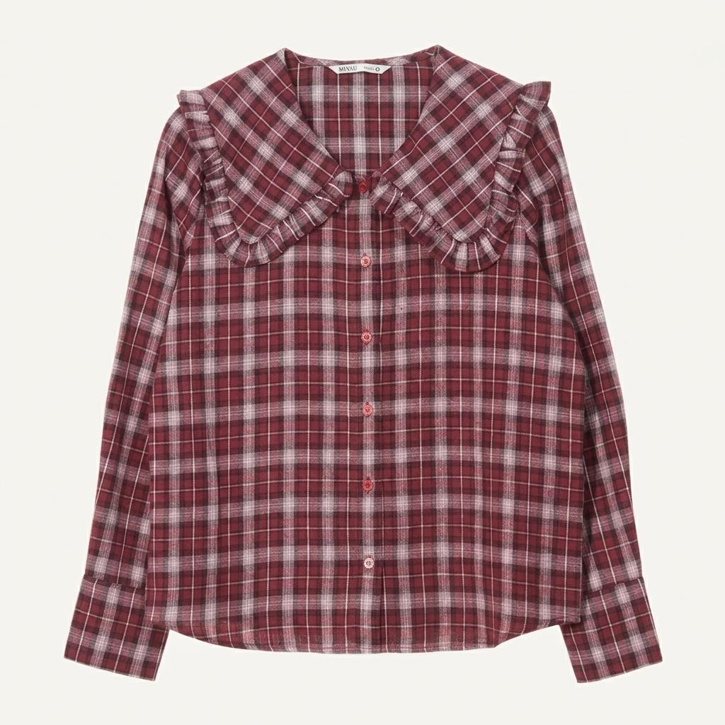미쏘 프릴 와이드 칼라 체크 셔츠 레드 1