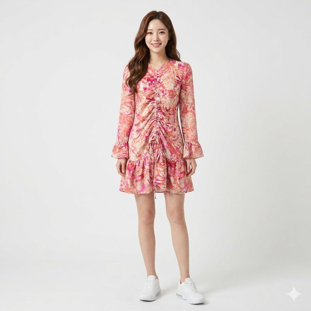 핑크 마블 셔링 원피스 2