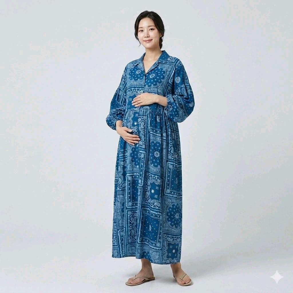 블루 페이즐리 원피스(임부복 가능) 2