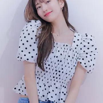 게스 스퀘어넥 셔링 도트 블라우스 (XS/수지블라우스) 2