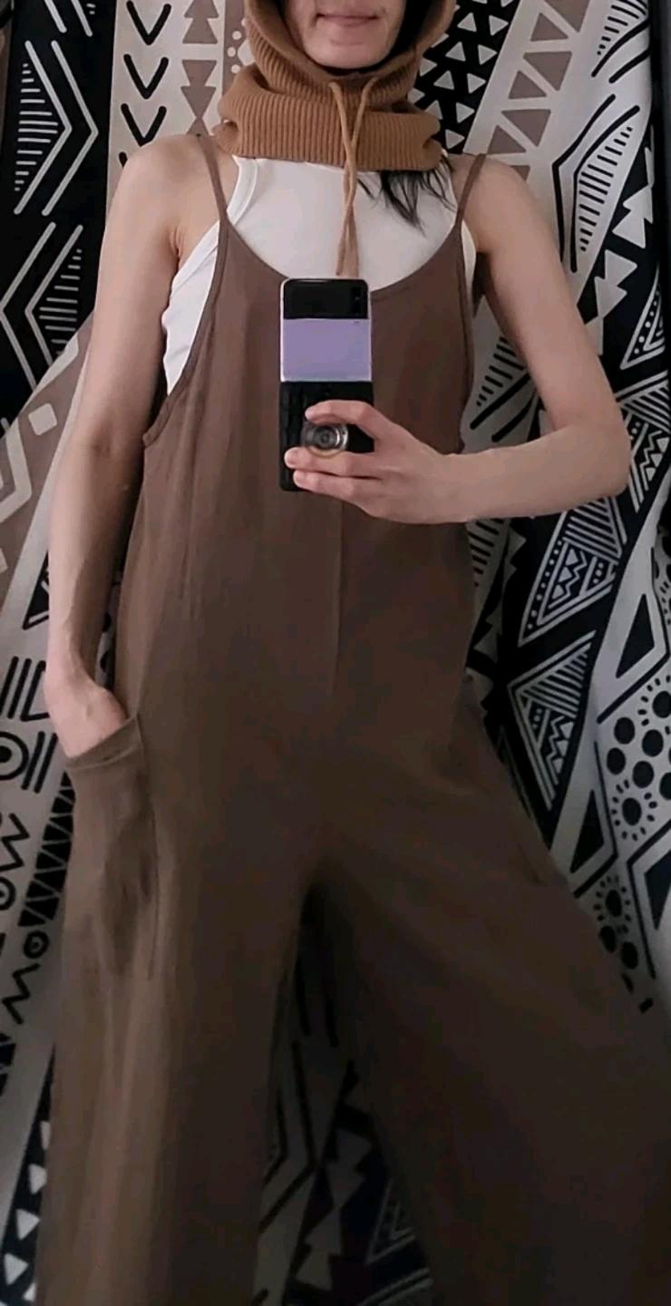 브라운 멜빵 와이드 팬츠 4
