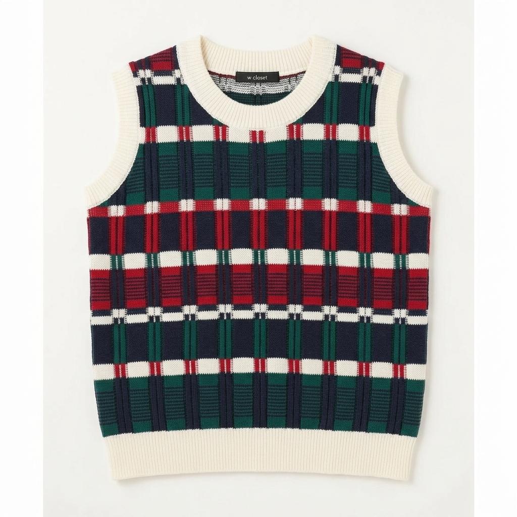 w closet 체크 니트 베스트 조끼 1