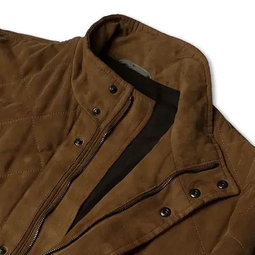 꼬르넬리아니 [Corneliani] 카멜 스웨이드 퀼팅 하프 코트 자켓 4