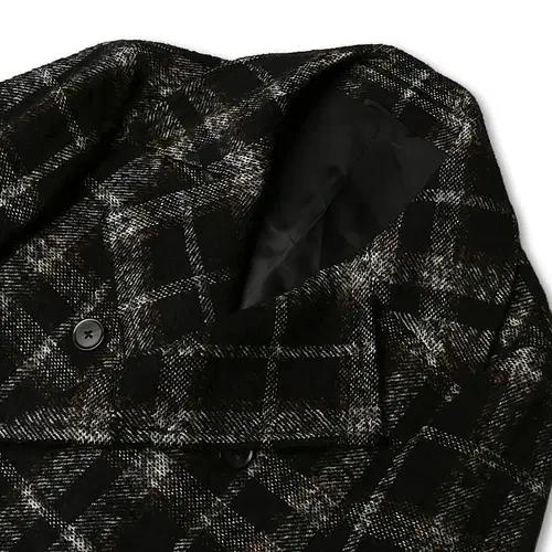 에토네 [Etonne] 유니크 체크 울 벨트 재팬 코트 클래식 캐주얼 3