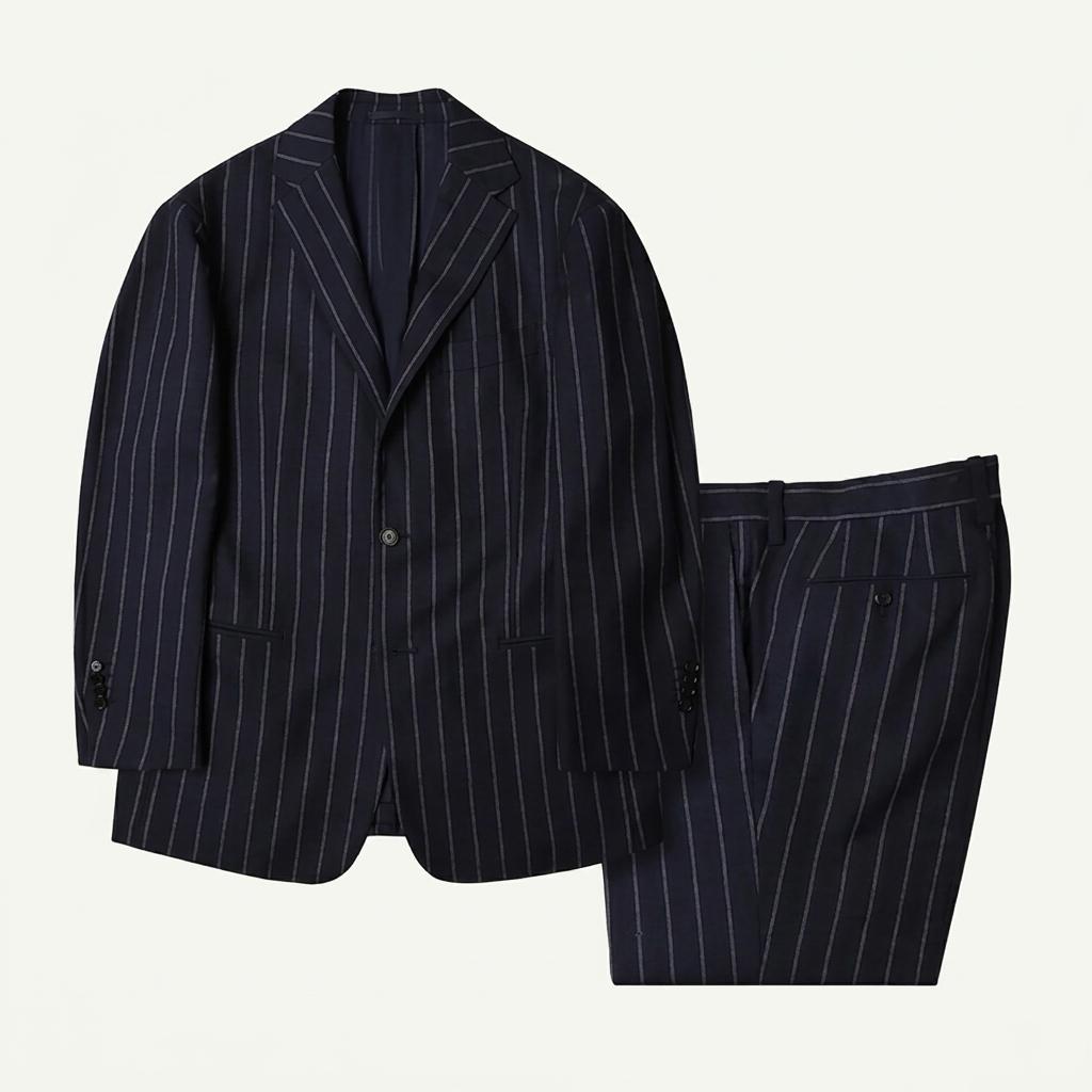 링자켓 [Ring Jacket] 네이비 하늘색 스트라이프 플란넬 울 수트 1