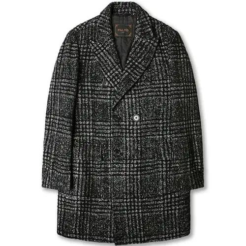 팔토 [Palto] 이태리 패브릭 럭셔리 블랙 체크 더블 코트 100 2
