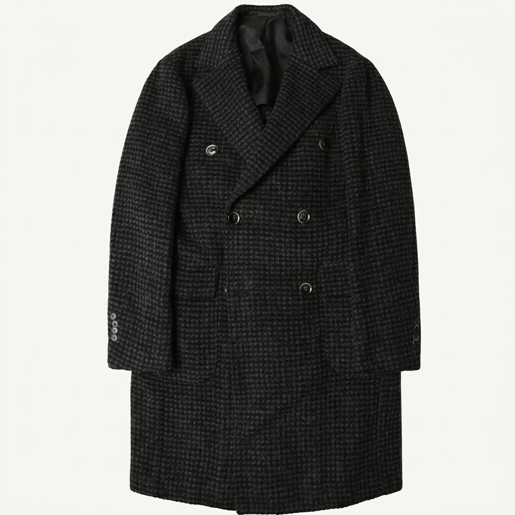 링자켓 [Ring Jacket] 블랙&그레이 패턴 앙고라 일본 폴로 코트 1