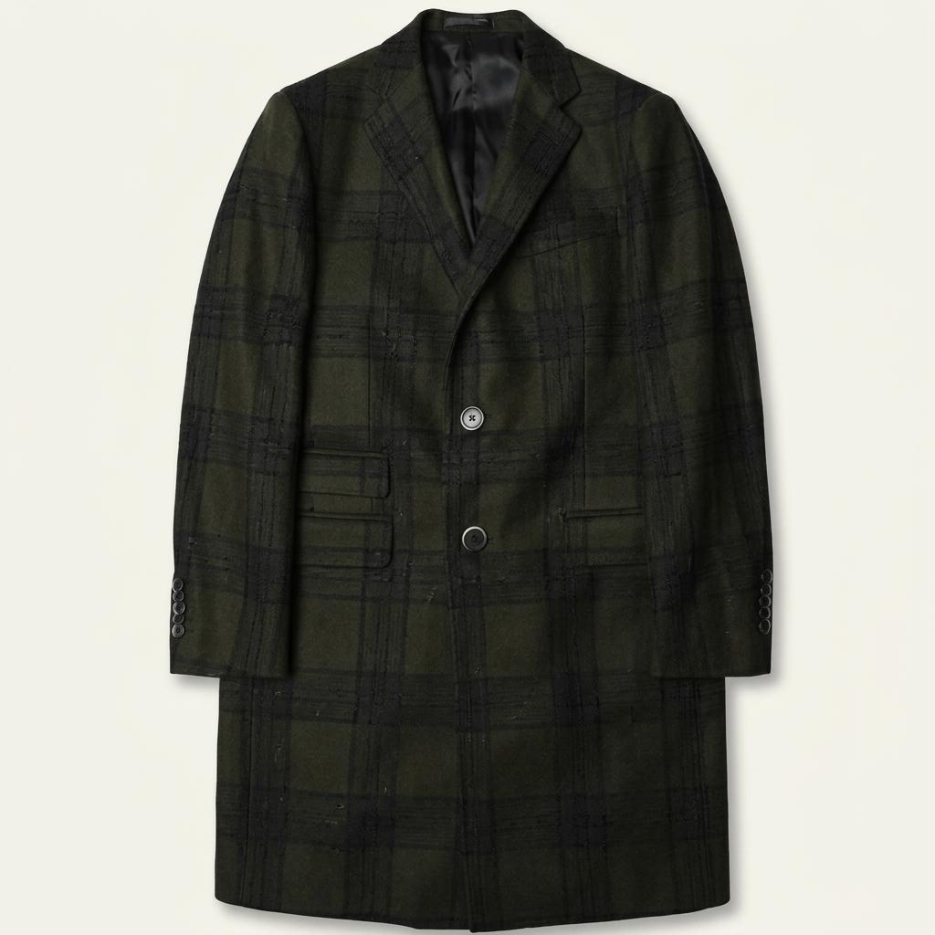 꼬르넬리아니 [Corneliani] 버진울 카키 체크 클래식 럭셔리 코트 1