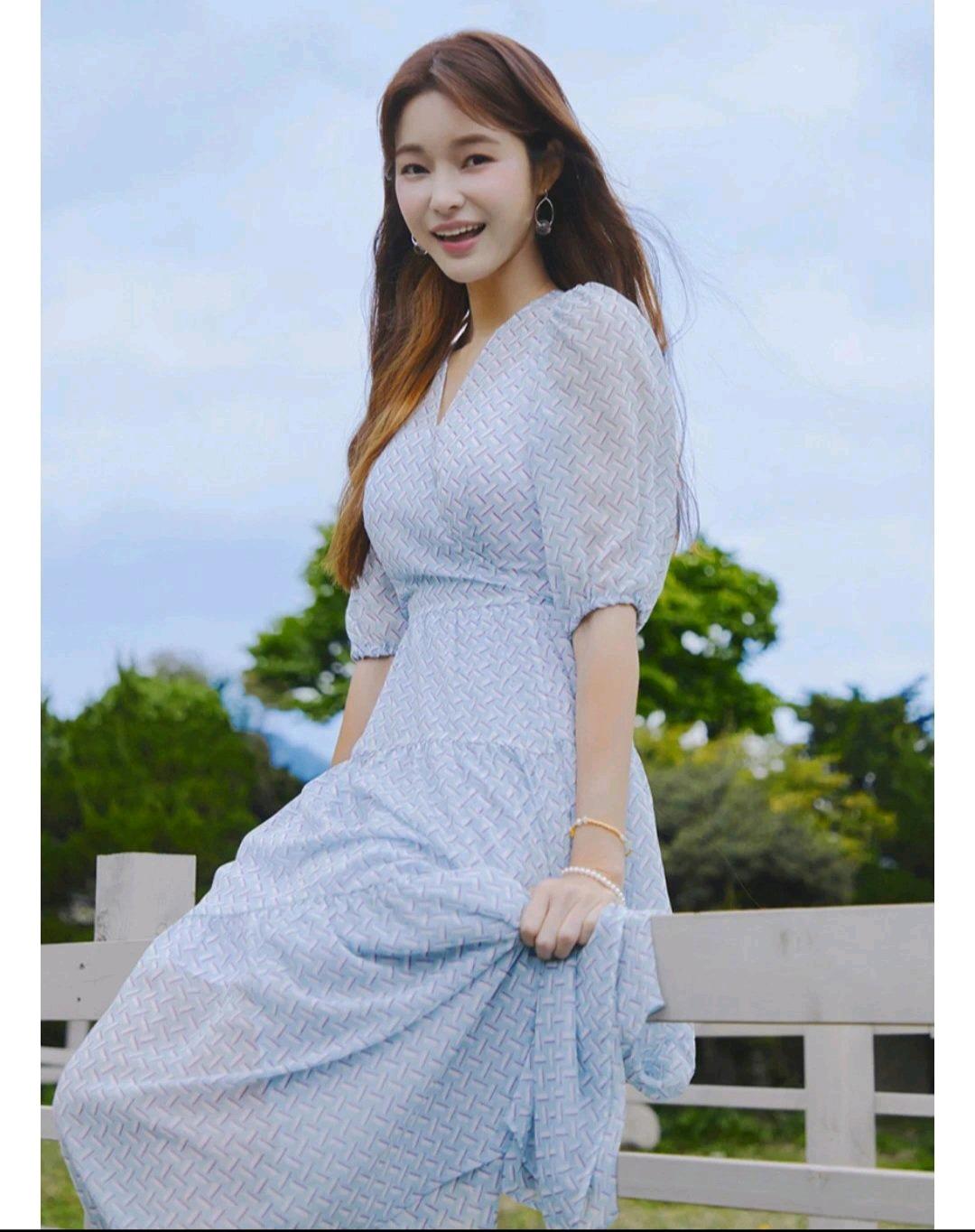 잇미샤 기하학 패턴 롱 원피스 블루 8