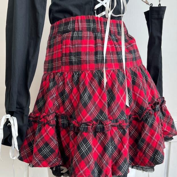 RED TARTAN 캉캉 프릴 체크 스커트 4