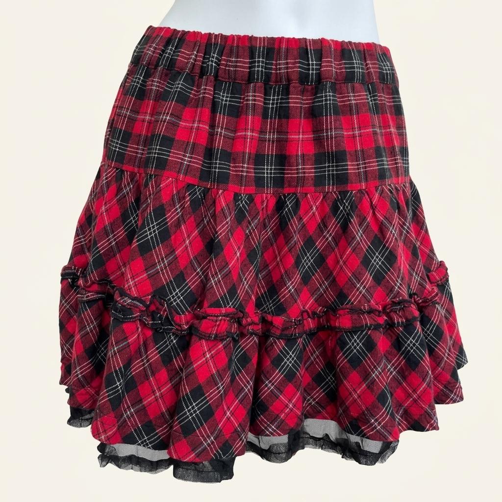 RED TARTAN 캉캉 프릴 체크 스커트 1