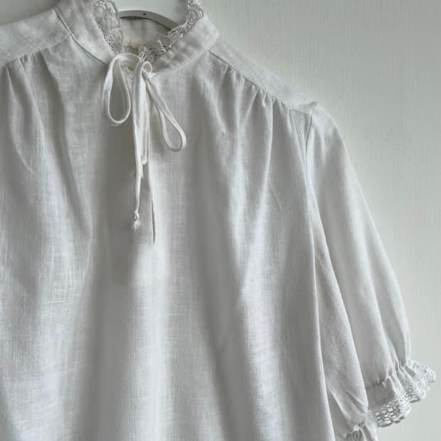 *SALE) 퓨어 레이스 리본넥 린넨 블라우스 3