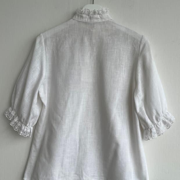 *SALE) 퓨어 레이스 리본넥 린넨 블라우스 5