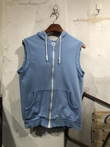 Blue sleeveless zip up hoodie 2