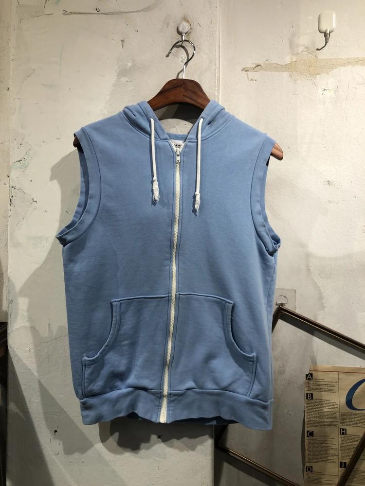 Blue sleeveless zip up hoodie 3