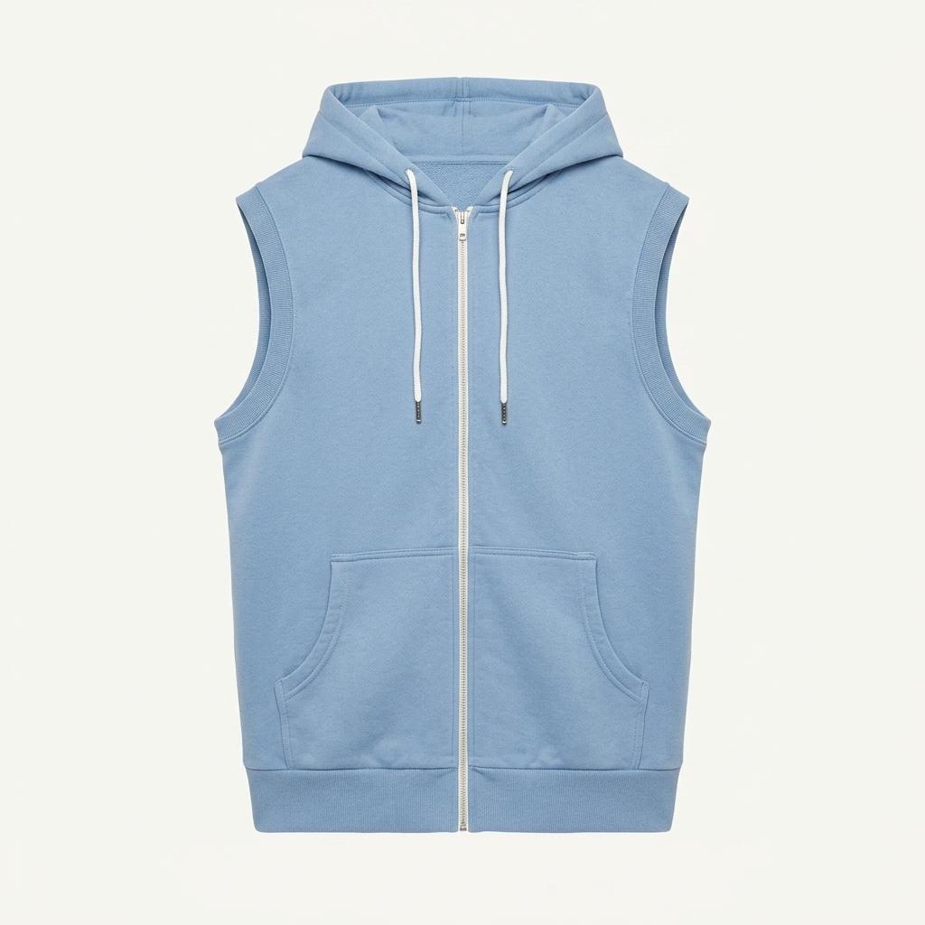 Blue sleeveless zip up hoodie 1