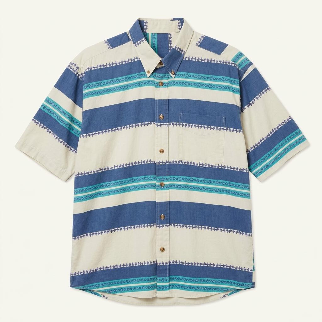 Tom Collins beige&blue short sleeve shirt 1