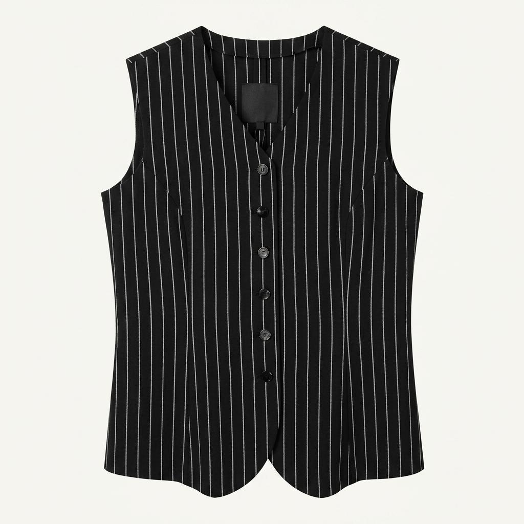 Black vertical contrast stitch vest 1