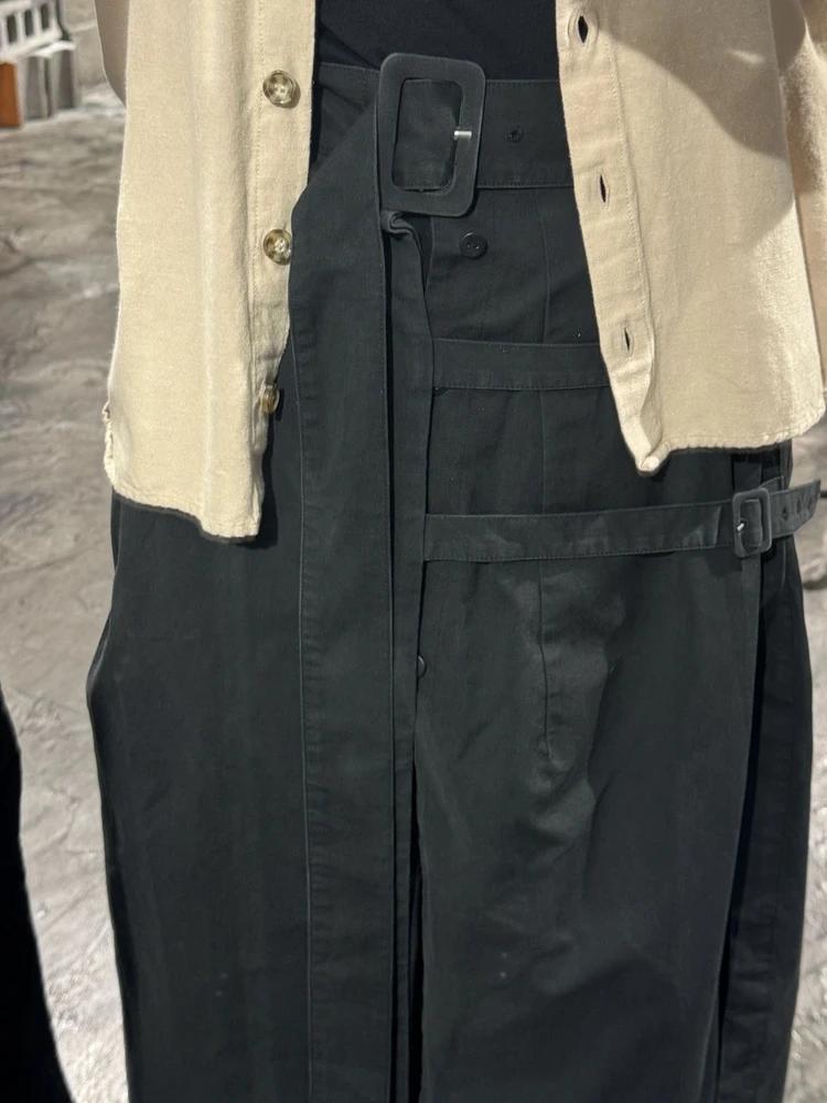 Belted black side slit skirt 9