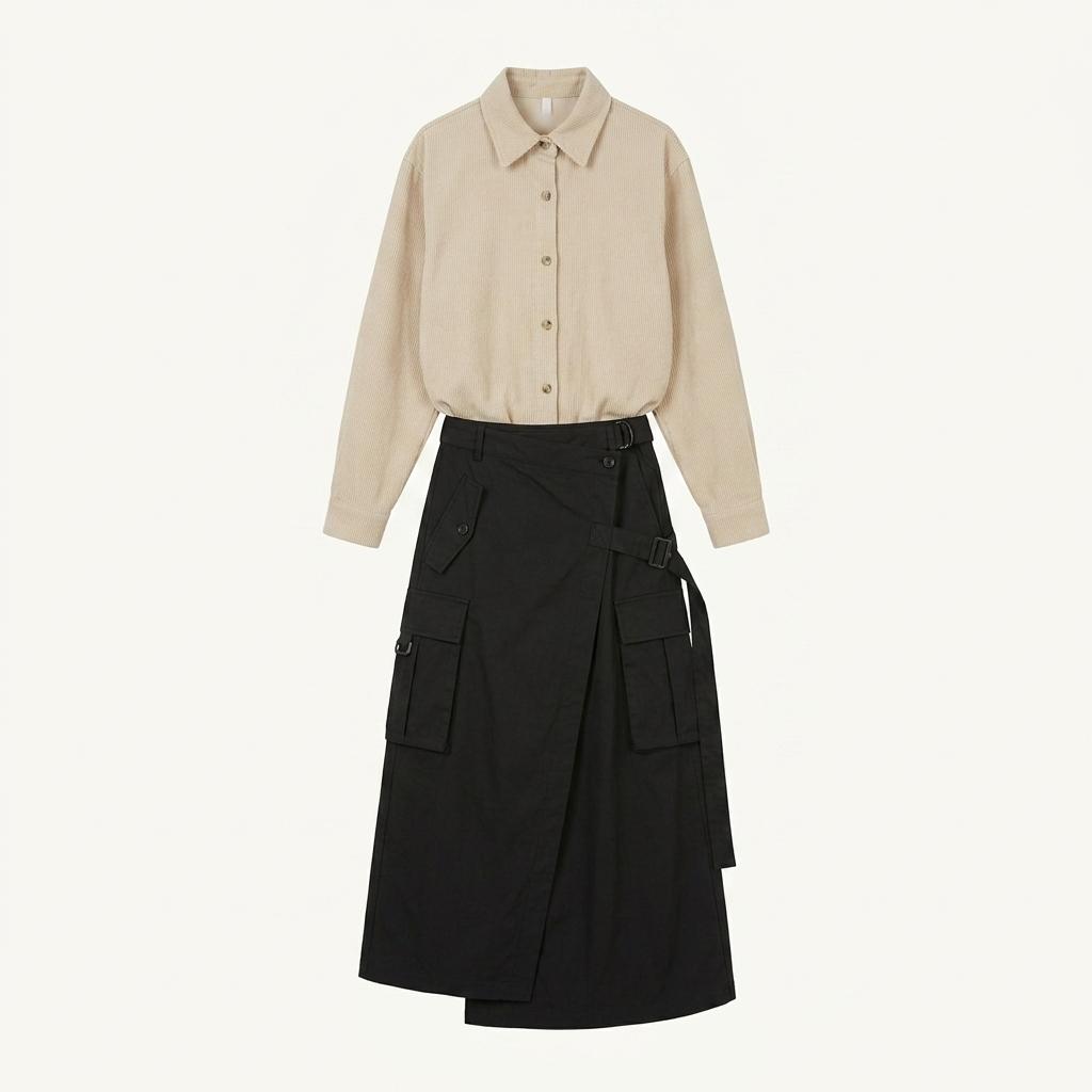 Belted black side slit skirt 1