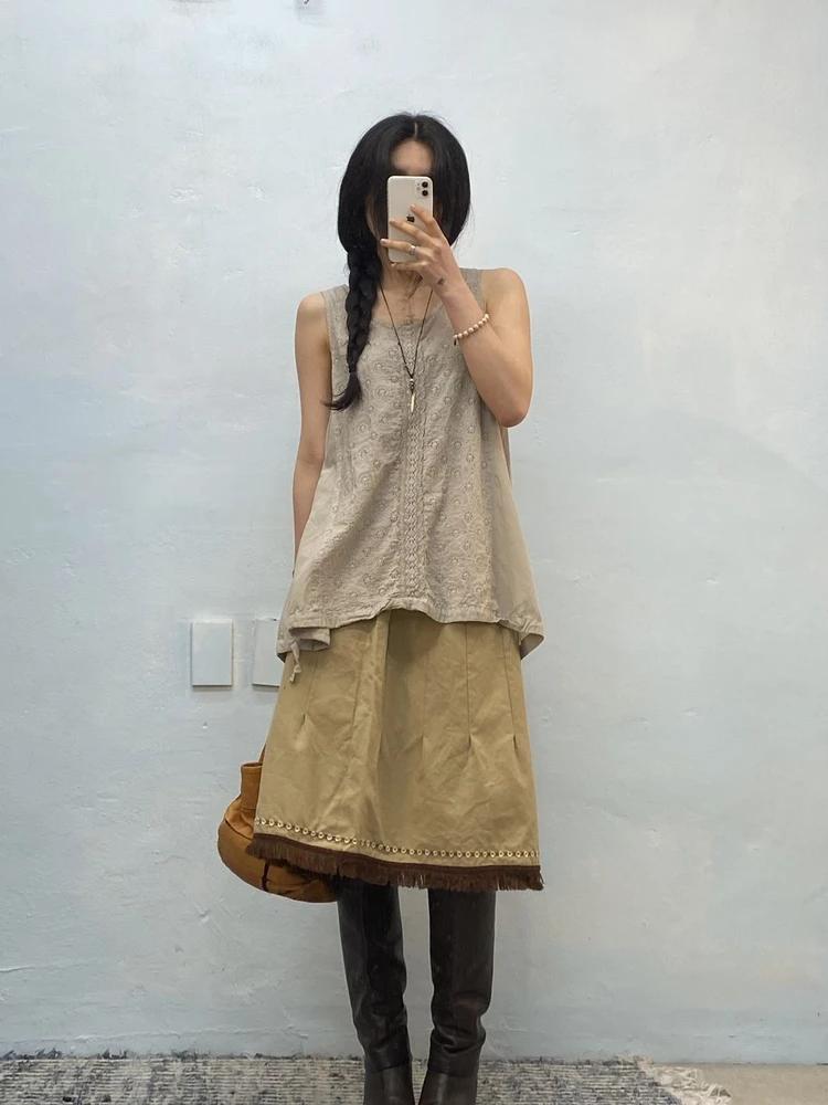 Hiromichi Nakano beige flared tassel skirt 3