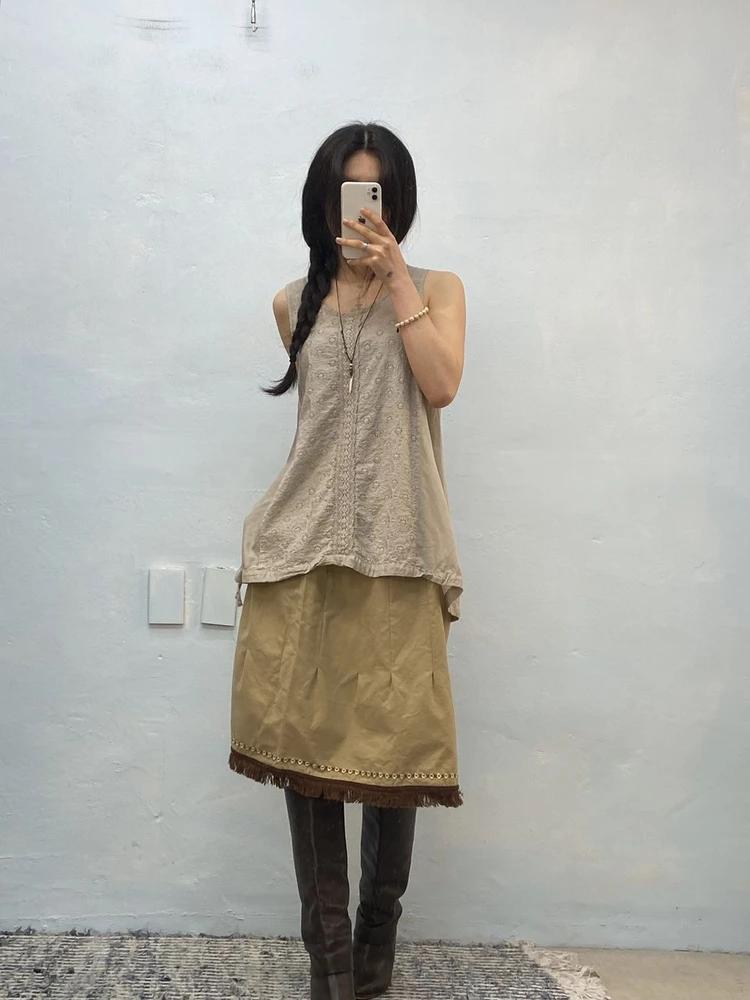Hiromichi Nakano beige flared tassel skirt 5