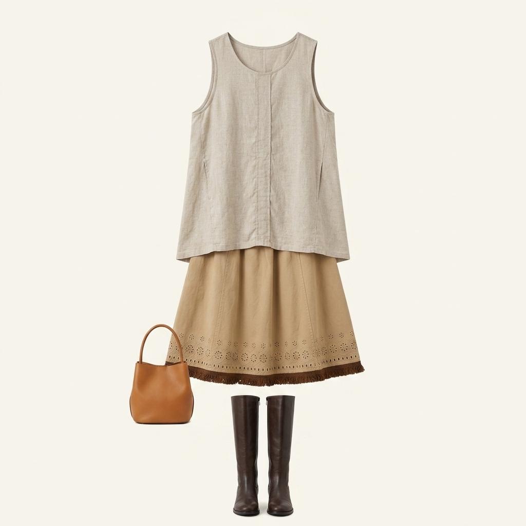 Hiromichi Nakano beige flared tassel skirt 1