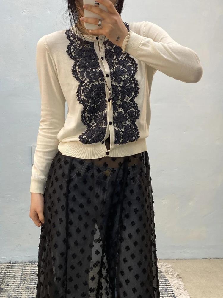 Ivory&black lace embroidered cardigan 5