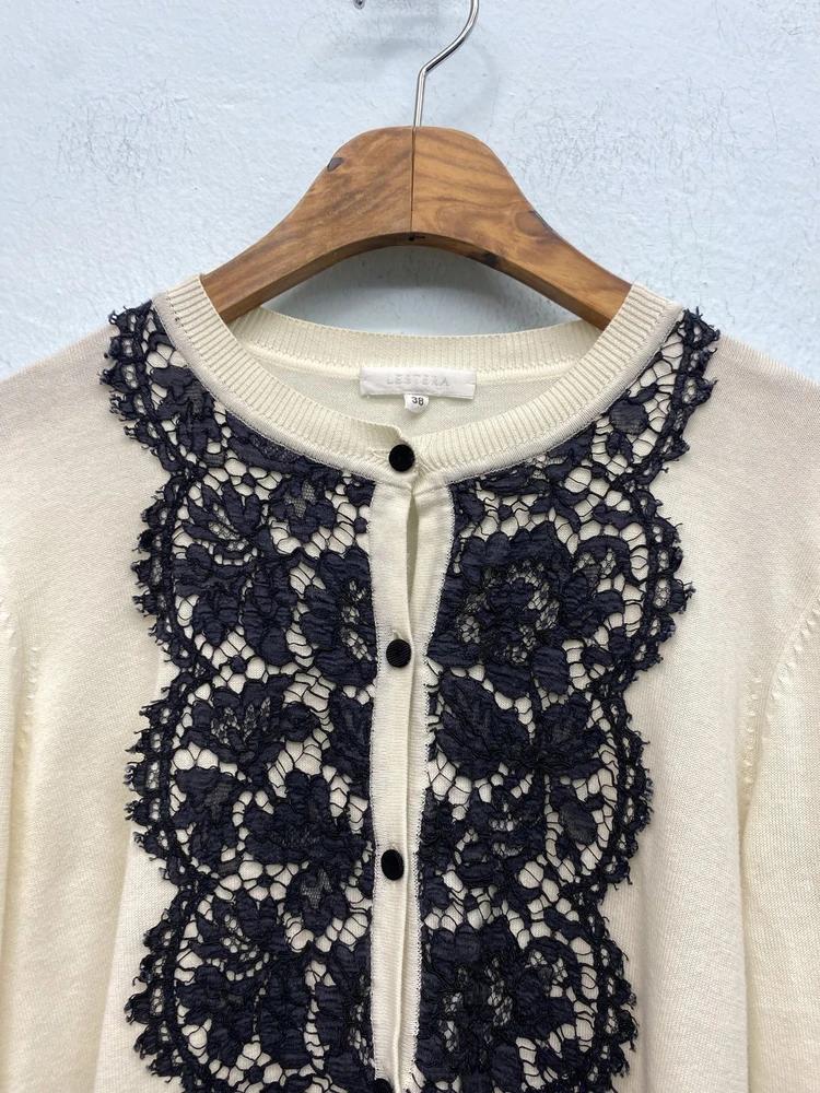 Ivory&black lace embroidered cardigan 7