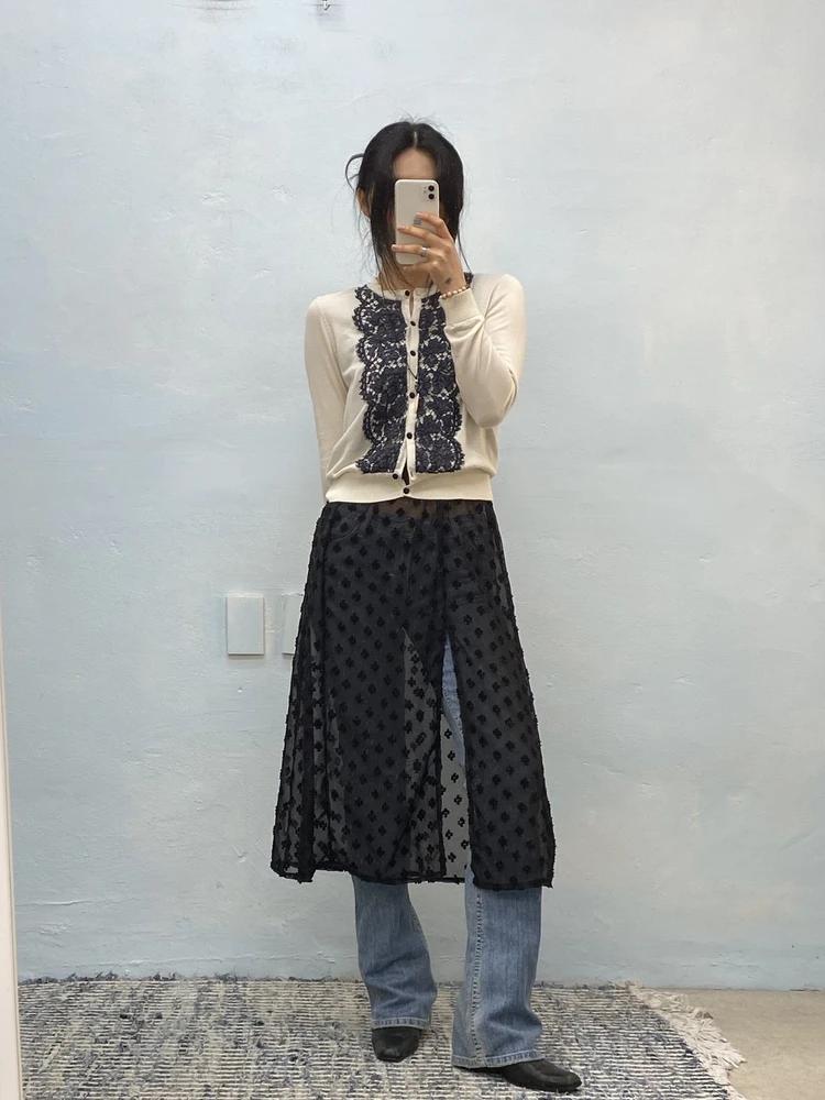 Ivory&black lace embroidered cardigan 4