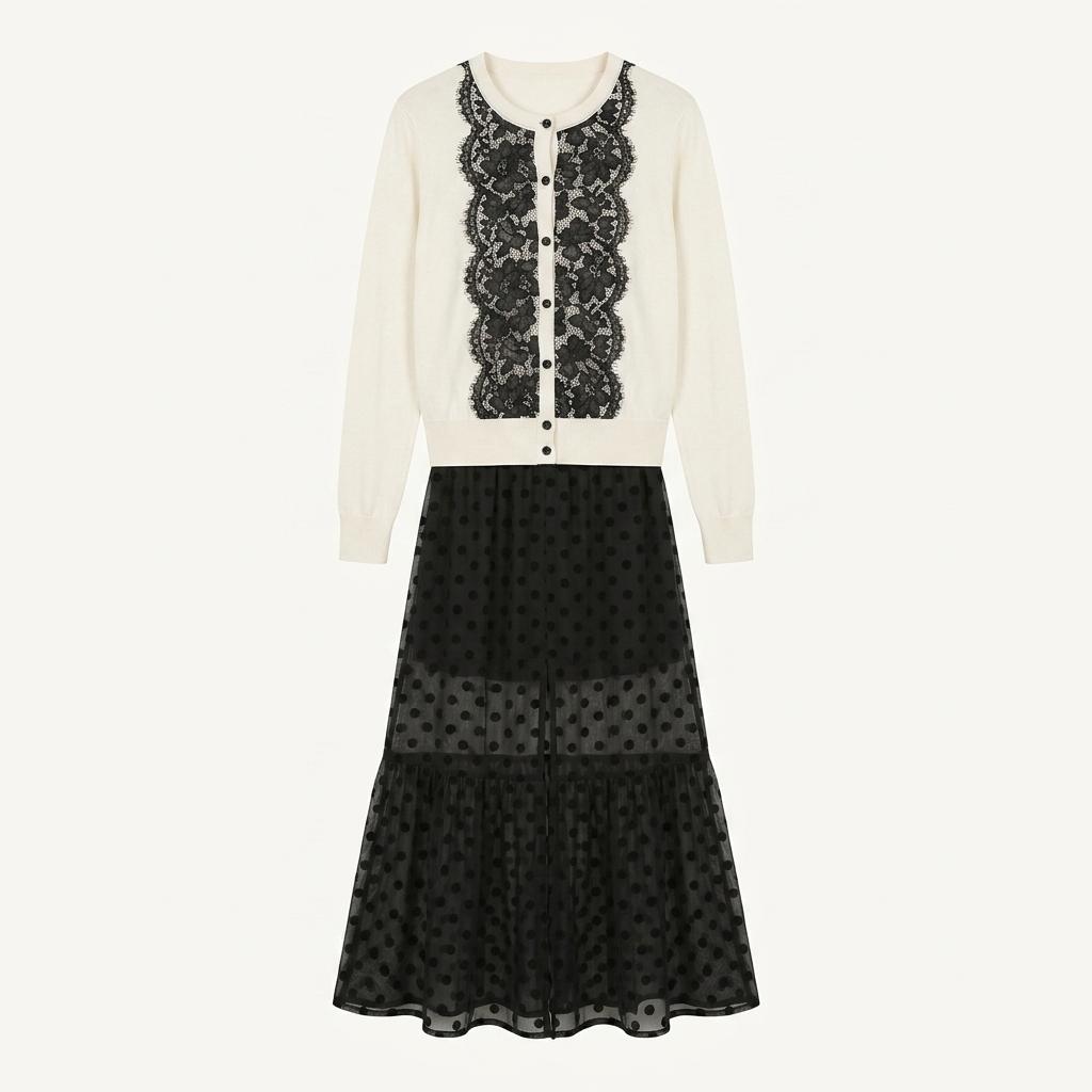 Ivory&black lace embroidered cardigan 1