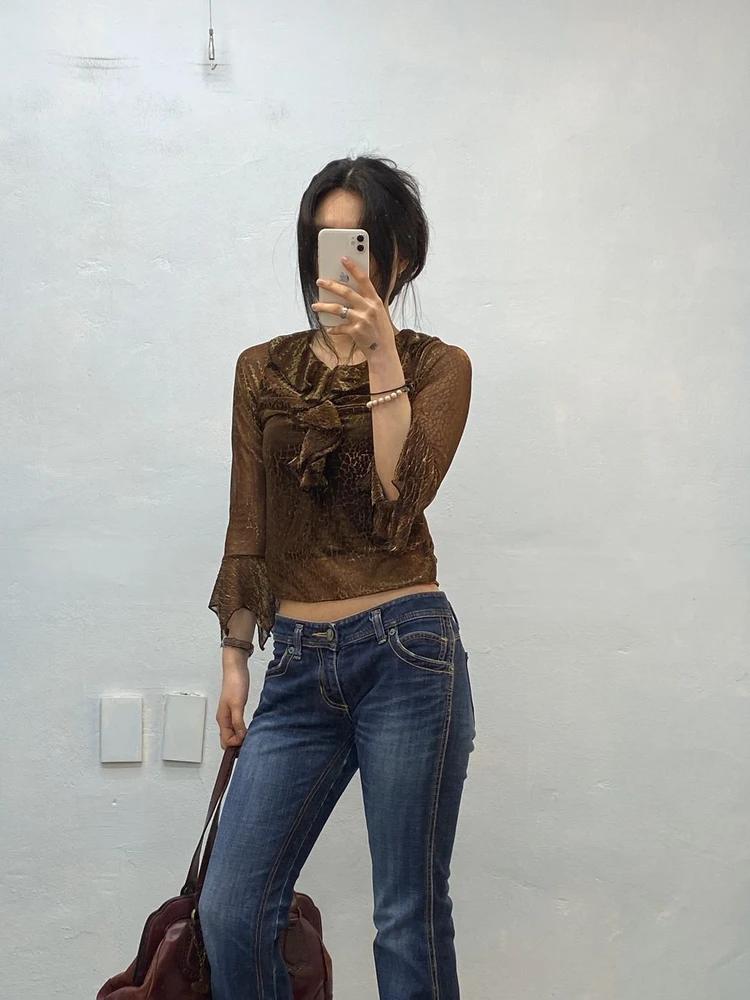 Brown glossy leopard blouse 3